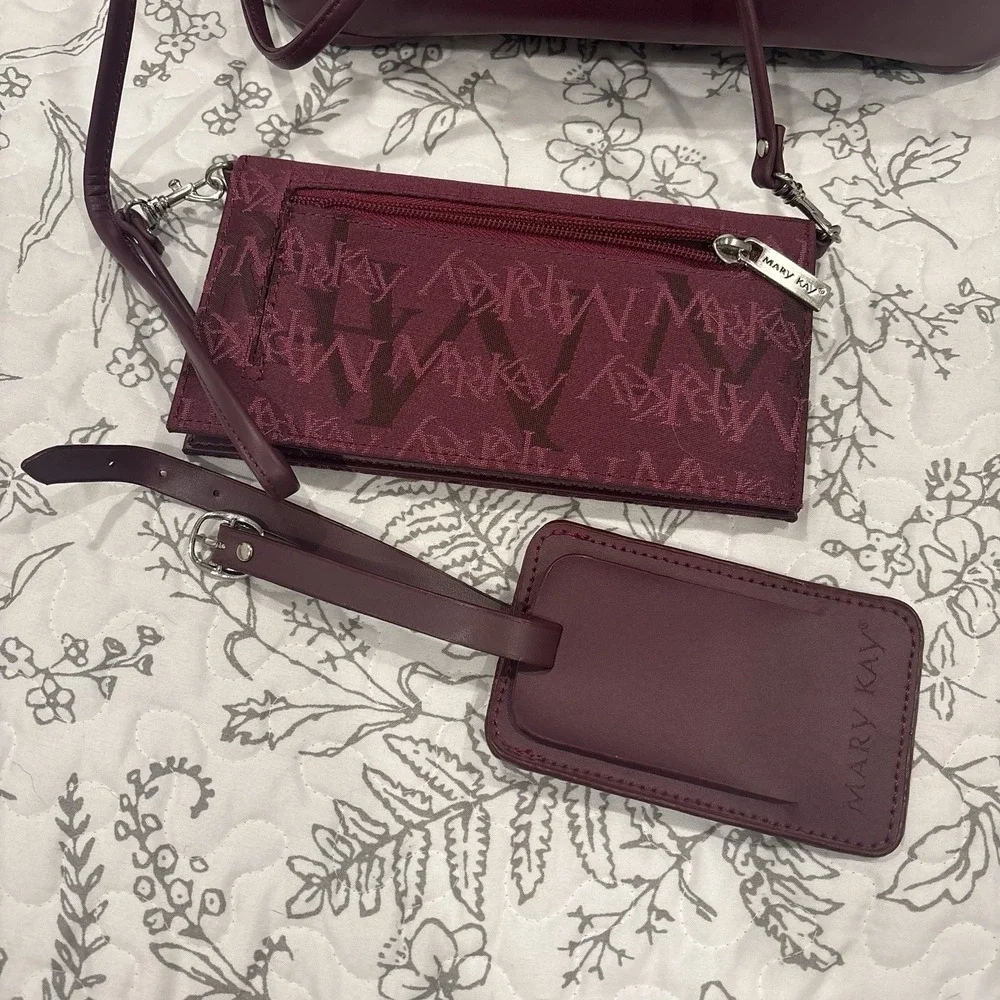 Mary Kay Backpack Purse Maroon Travel Tote W/ Zippered Pockets + Wallet